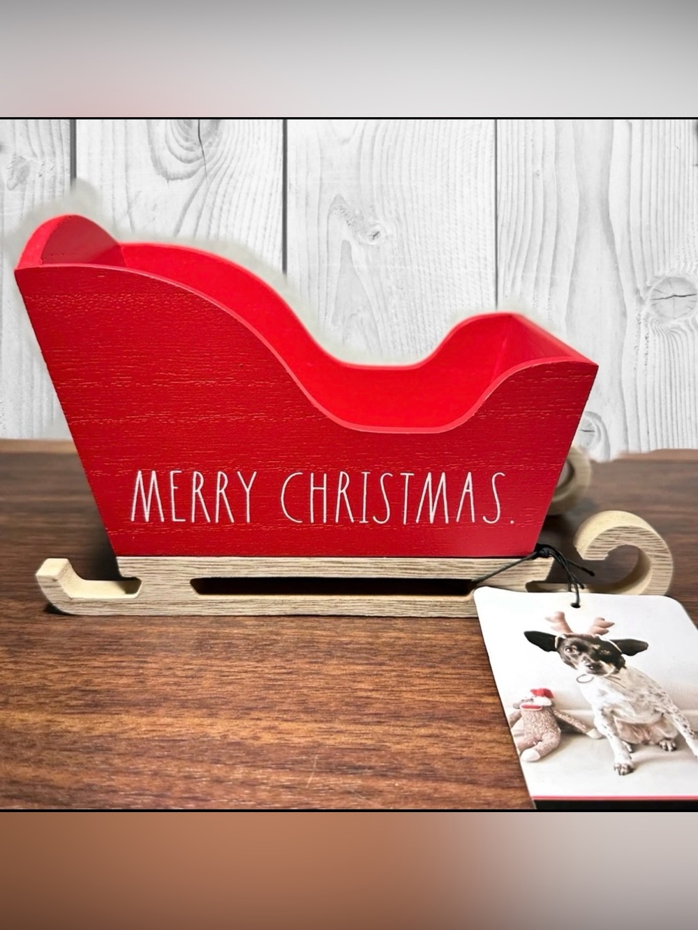 🆕 Rae Dunn MERRY CHRISTMAS Wooden Sleigh Holiday Decor Rustic Farmhouse Style